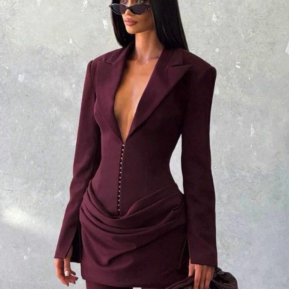 Boohoo Deep Burgundy Blazer Dress